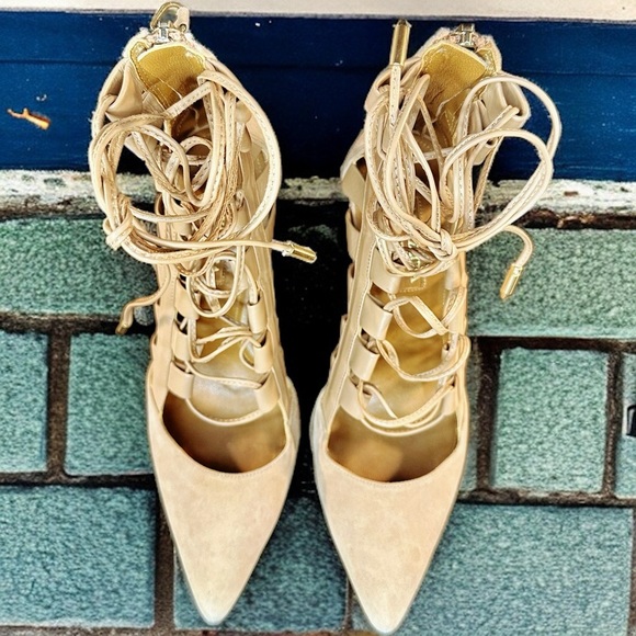 Aquazzura Beige Suede ‘Amazon’ Lace Up Pumps Size 5 ASO Eiza Gonzalez - Picture 6 of 15